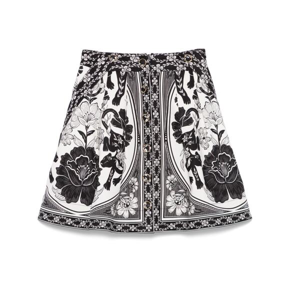Farm Rio Off White Flower Leopard Mini Skirt Modern Glam Botanical Print Style - Picture 1 of 14